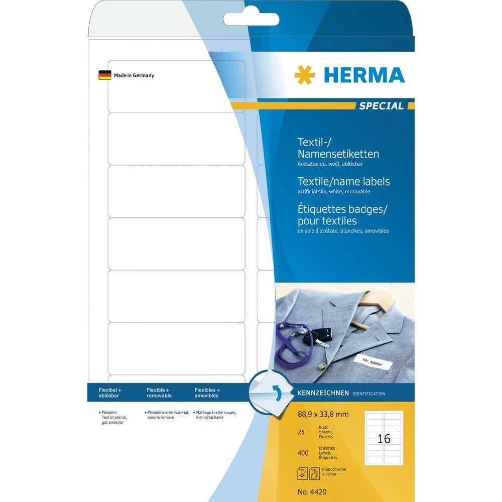 Herma etikete za imena 4420 ( 88.9 mm x 33.8 mm ), bijele, 400 kom., skidaju se slika