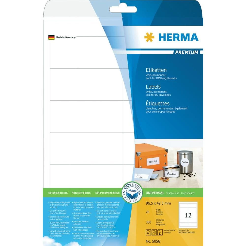 Herma Premium naljepnice 5056 ( 97 mm x 42.3 mm ), bijele, 300 kom., trajne slika