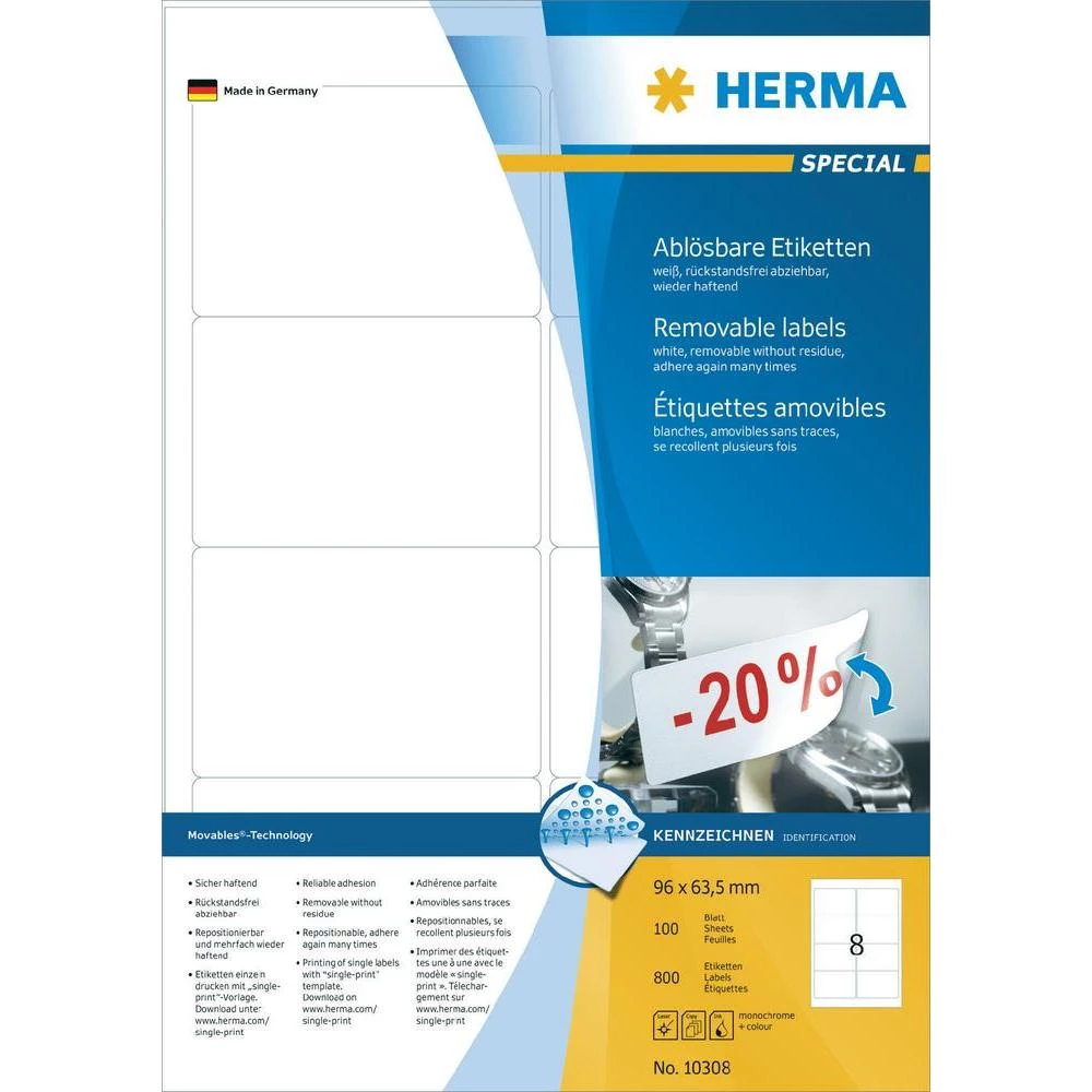 Herma univerzalne etikete Special 10308 ( 96 mm x 63.5 mm ), bijele, 800 kom., s slika