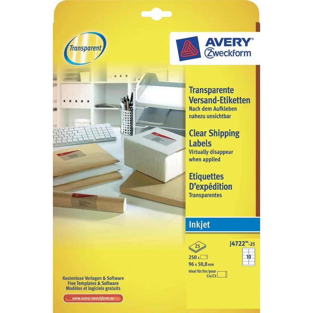 Avery-Zweckform naljepnice za adrese J4722-25 ( 96 mm x 50.8 mm ), prozirne, 250 slika