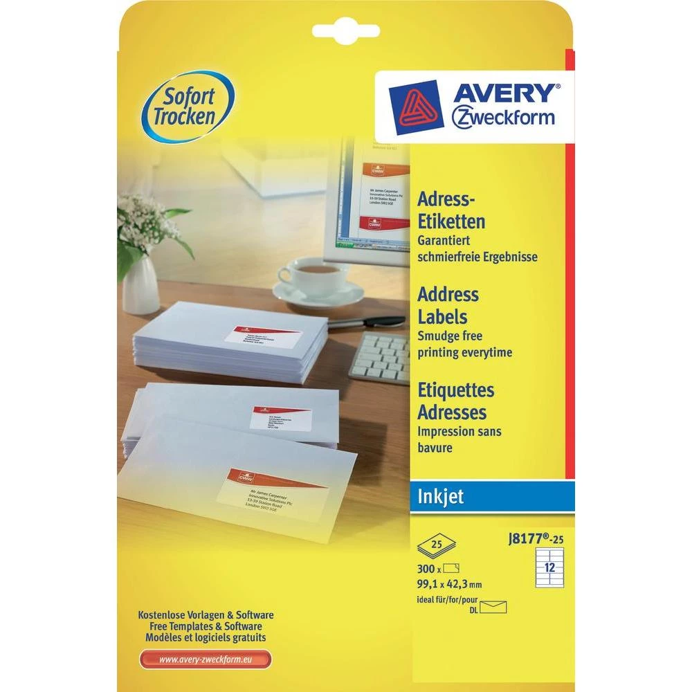 Avery-Zweckform naljepnice za adrese J8177-25 ( 99.1 mm x 42.3 mm ), bijele, 300 slika