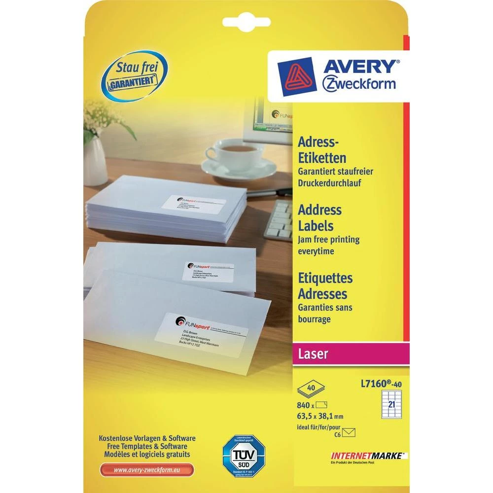 Avery-Zweckform naljepnice za adrese L7160-40 ( 63.5 mm x 38.1 mm ), bijele, 840 slika