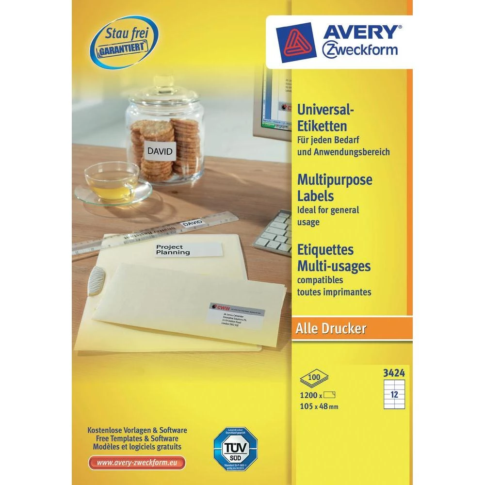 Avery-Zweckform univerzalne naljepnice 3424 ( 105 mm x 48 mm ), bijele, 1200 kom slika