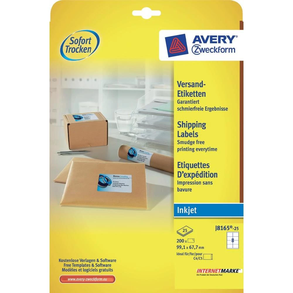 Avery-Zweckform dostavne naljepnice J8165-25 ( 99.1 mm x 67.7 mm ), bijele, 200 slika