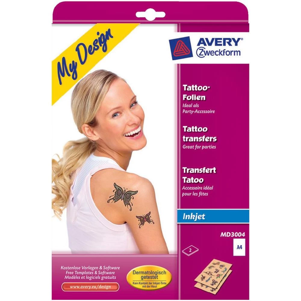 Avery folije za tetovaže ''MyDesign'' MD3004, DIN A4, 2 lista, za tintni pisač, slika