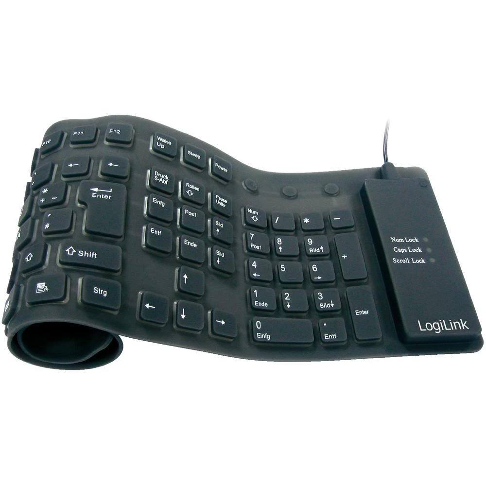 USB-tastatura LogiLink ID0019 otporna na špricajuću vodu, fleksibilna, crna slika