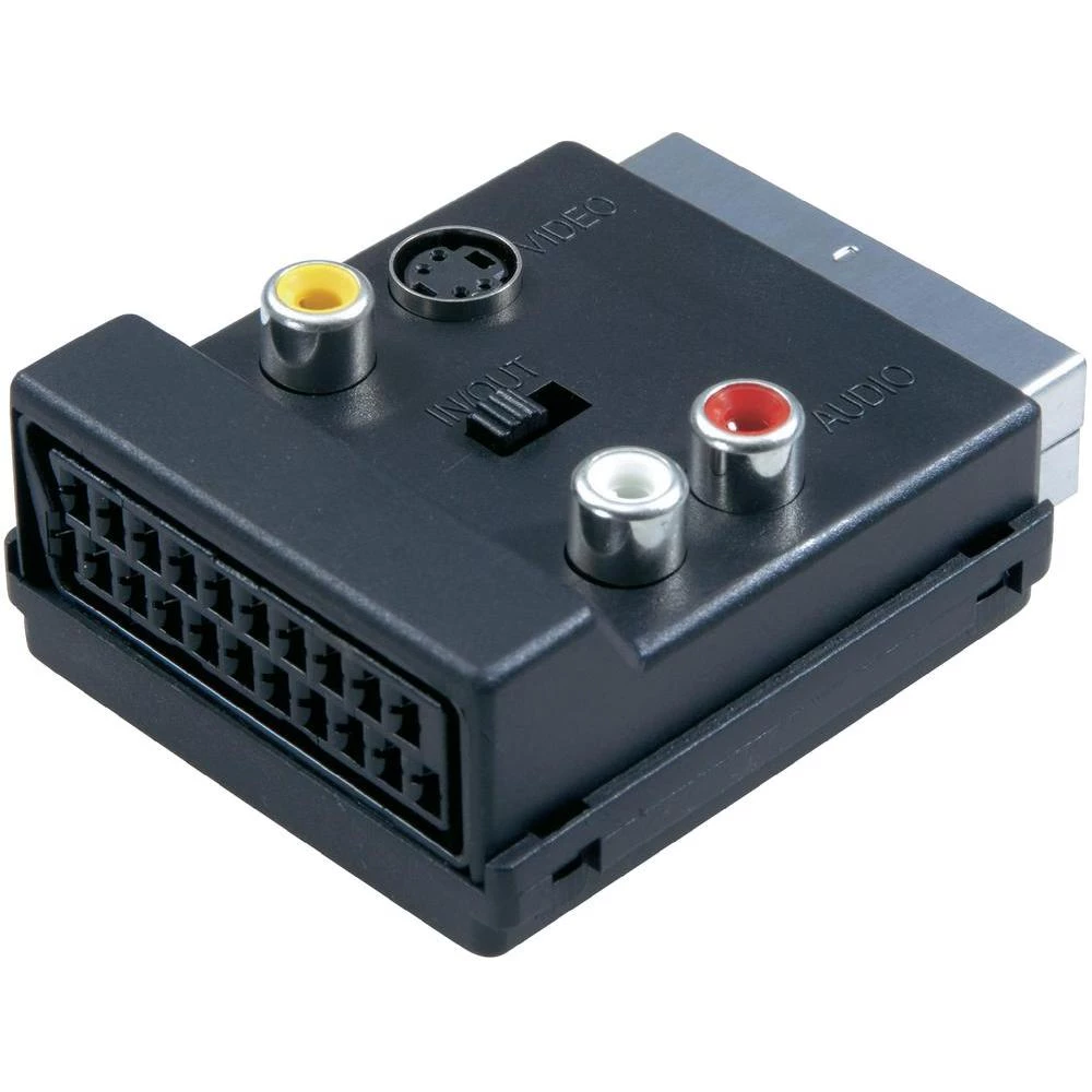 SCART / Činč / S-video Y-adapter [1x SCART-utikač 3x činč-utičnica, SCART-utikač, S-video-utikač] crn s prekidačem SpeaKa Profes slika