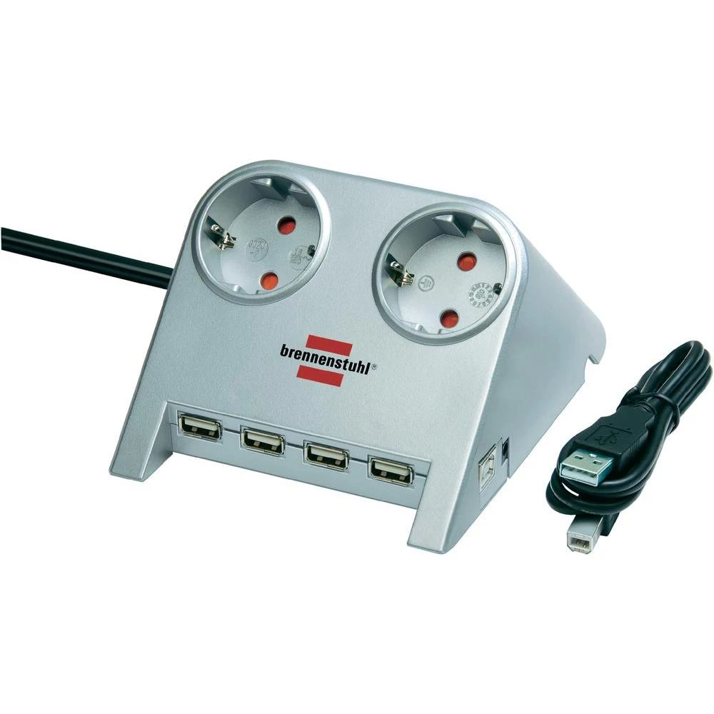 Letva s utičnicama bez prekidača 2-struka srebrna sa zaštitnim kontaktom Brennen slika