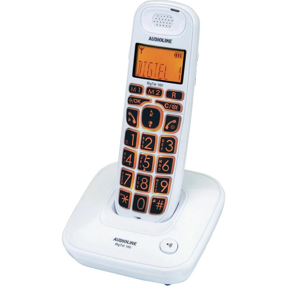 Bežični telefon za starije osobe Audio BigTel 160, osvjetljen zaslon, bijel, crn slika