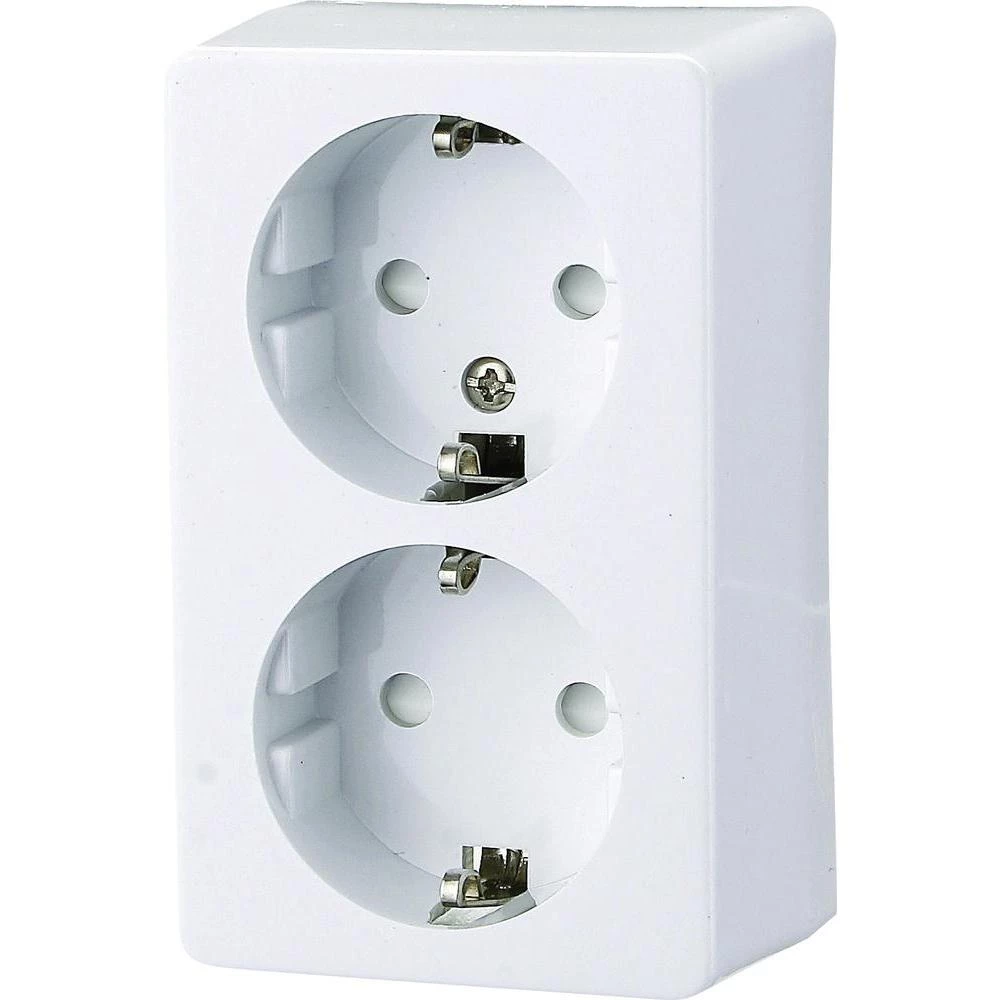 Utičnica sa zaštitnim kontaktom 2-struka nadžbukna bijela AP 0305 GAO slika