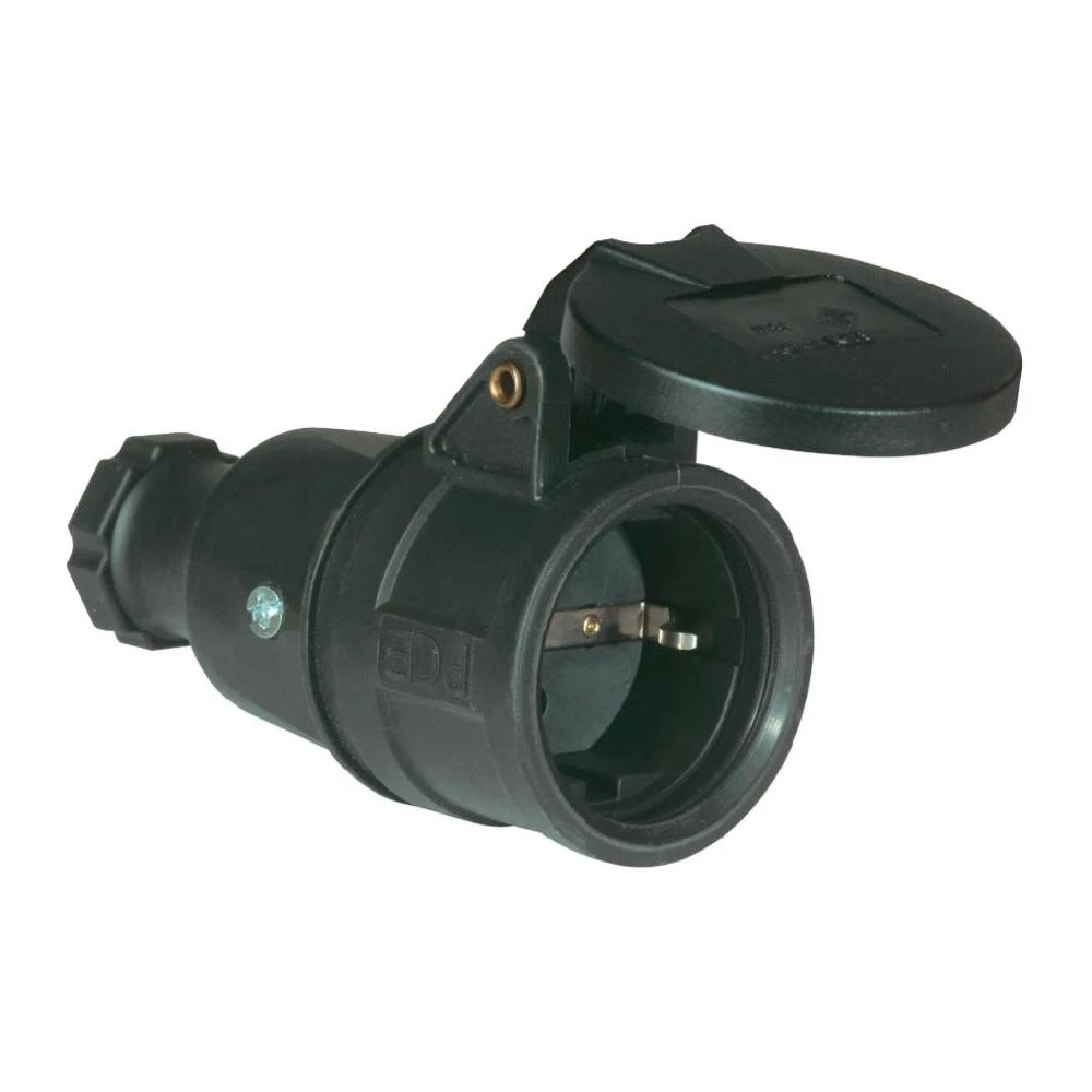 uko priključak IP44 PCE 2522-s od pune gume mit s poklopcem na preklop crna slika