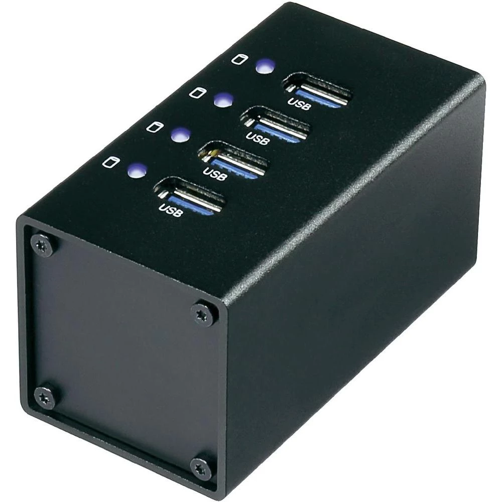 4-portni USB 3.0 hub Conrad s aluminijskim kućištem crni slika