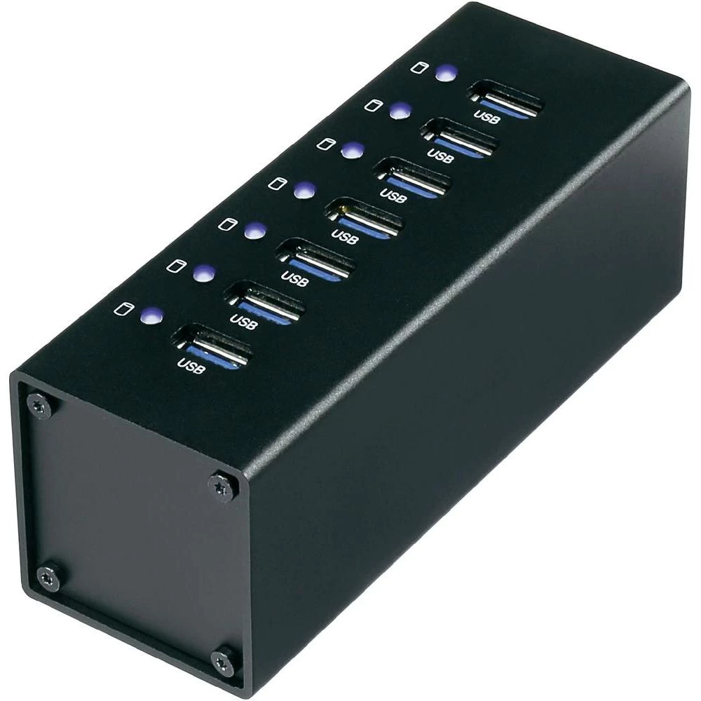 7-portni USB 3.0 hub Conrad s aluminijskim kućištem crni slika