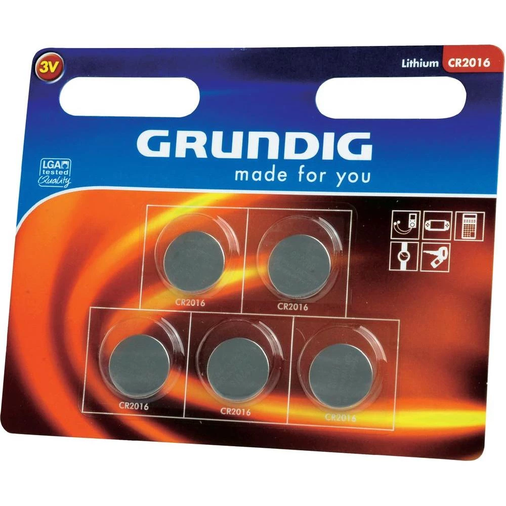 Gumbasta baterija CR 2016 litijska Grundig CR2016 74 mAh 3 V 5 kom. slika