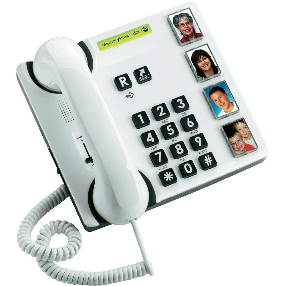 Vrpčasti telefon za starije osobe DORO Memory Plus 319iph, optička signalizacija poziva, foto tipke, bez zaslona, bijel, 380009 slika