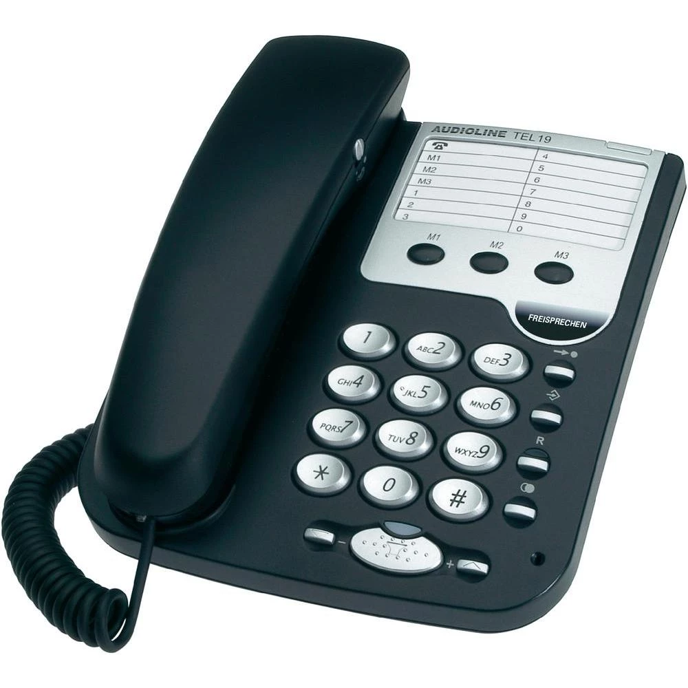 Analogni telefon sa žicom TEL 19 Audioline funkcija slobodnog govora, bez ekrana crna, srebrna slika
