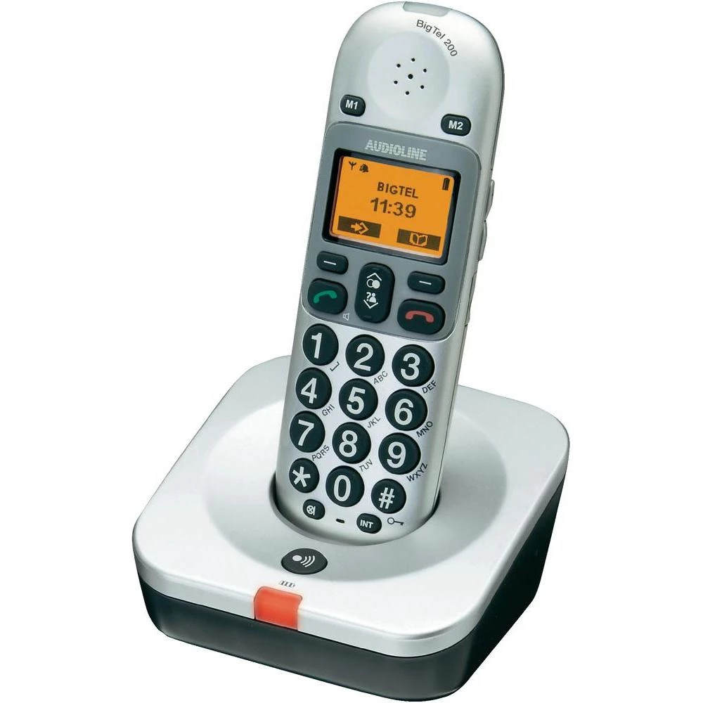 Bežični telefon za starije osobe Audio BigTel 200, optička signalizacija poziva, srebrna, crn, 595194 Audioline slika