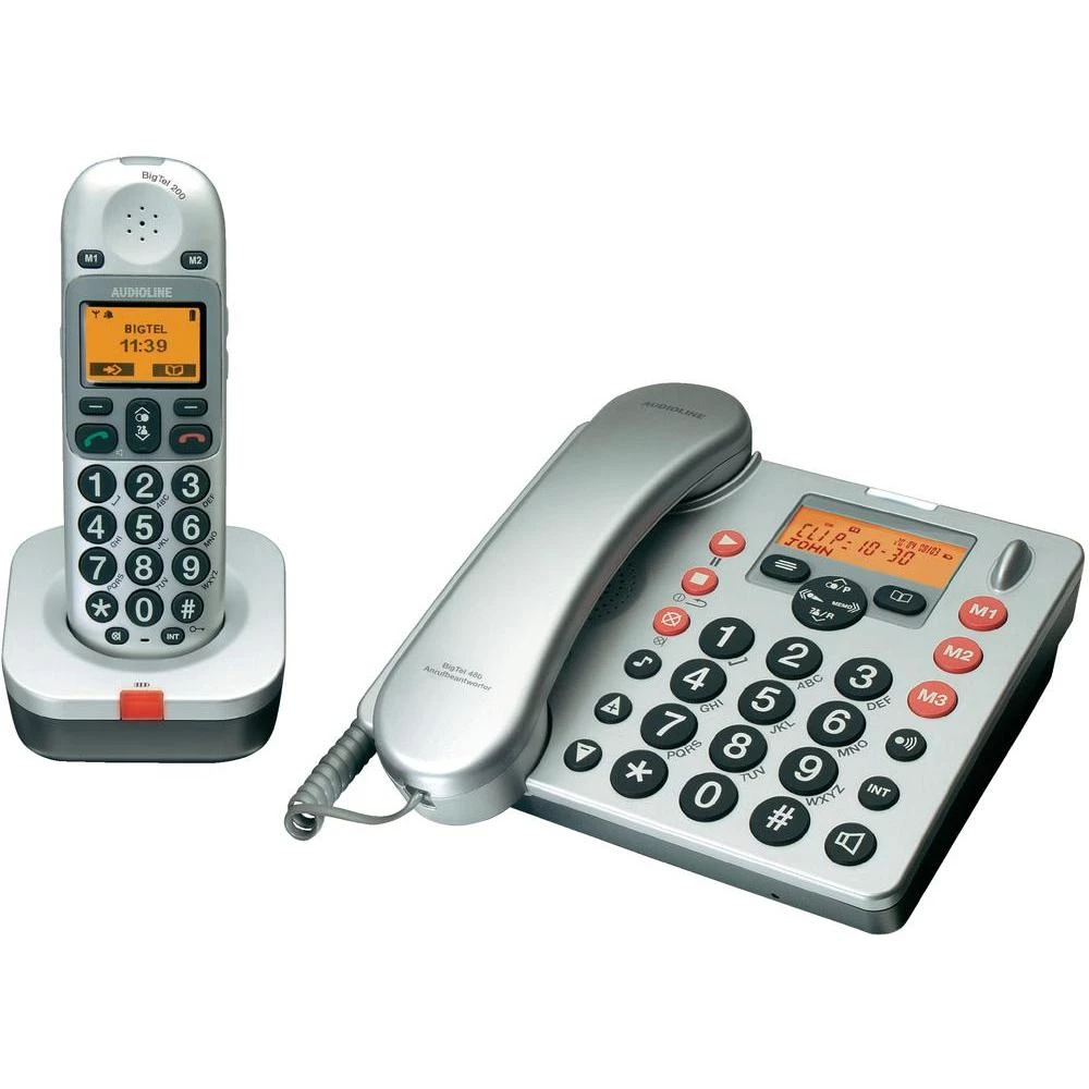 Vrpčasti telefon za starije osobe Audioline BigTel 480 Combo, dodatna bežična slušalica, optička signalizacija poziva, 595231 slika