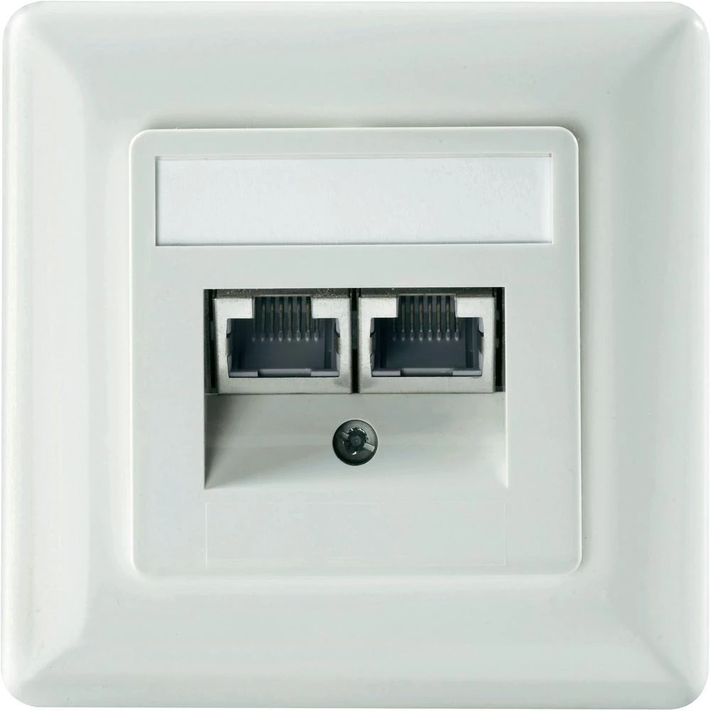 Ugradbena mrežna utičnica CAT 6 Setec, s centralnom pločom i okvirom 2-portna, snježno bijela slika