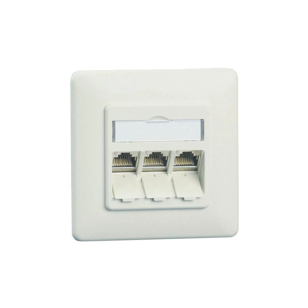 Ugradbena mrežna utičnica CAT 6A BTR Netcom, s centralnom pločom i okvirom 3-portna, biserno bijela slika
