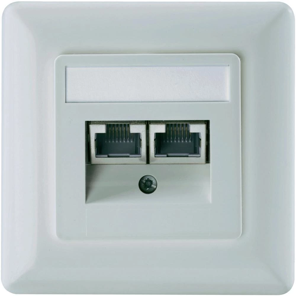 Ugradbena mrežna utičnica CAT 6 Setec, s centralnom pločom i okvirom 2-portna, biserno bijela slika
