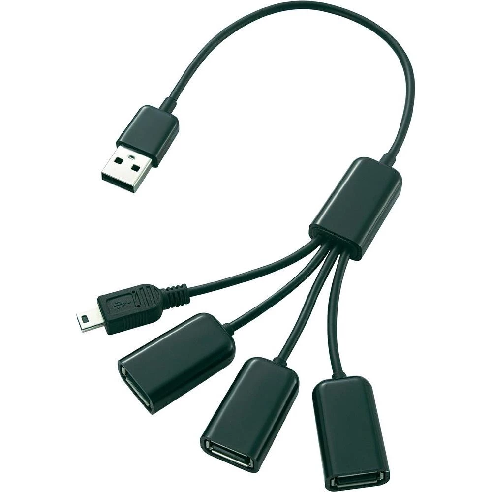 3-portni USB 2.0 hub Conrad s mini USBulazom za punjenje crni slika