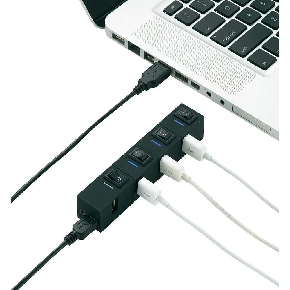 4-portni USB 2.0 hub Conrad s jednim priključkom, s LED lampicom Conrad crni slika