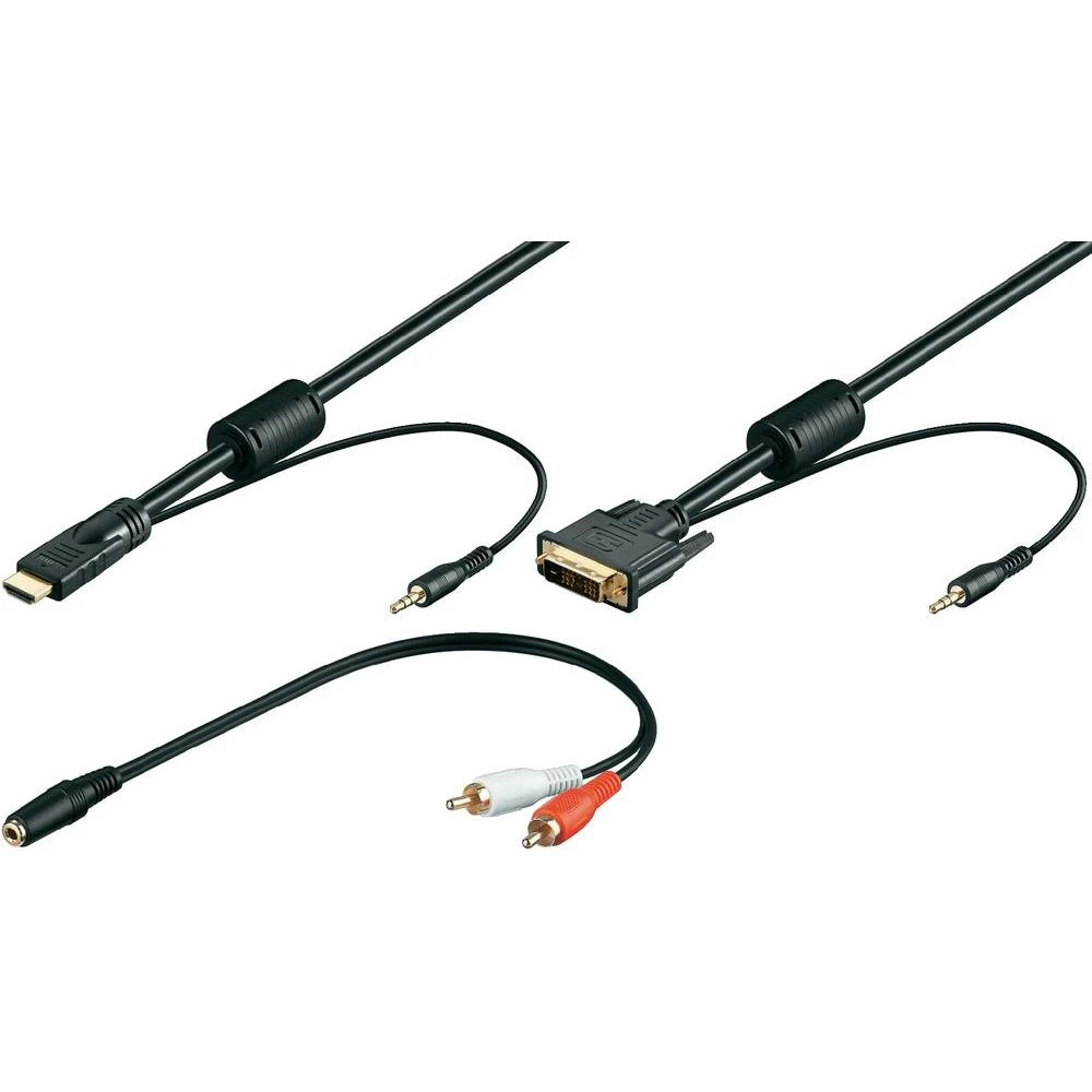 DVI/HDMI/JACK kabel Goobay [1x DVI-utikač 18+1-pol., 3.5mm JACK <=> 1x HDMI utik slika