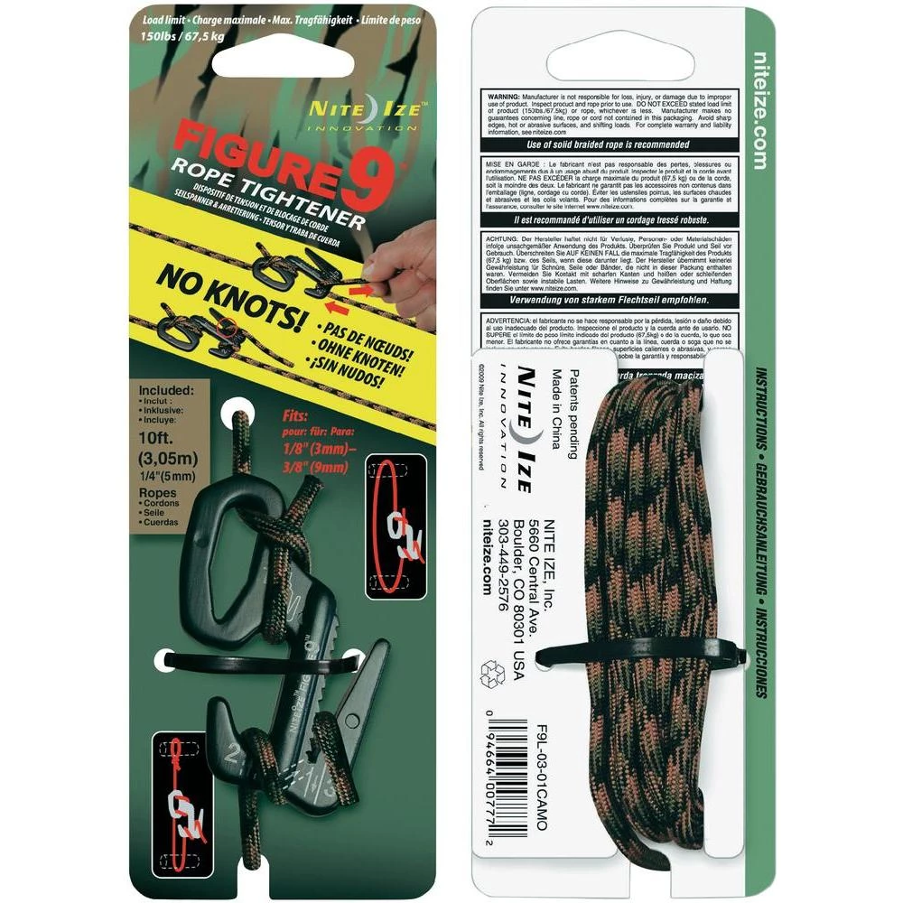 NITE Ize Karabiner Figure 9 veliki, crni s užetom NI-F9L-03-01CAMO Figure 9, uže L slika