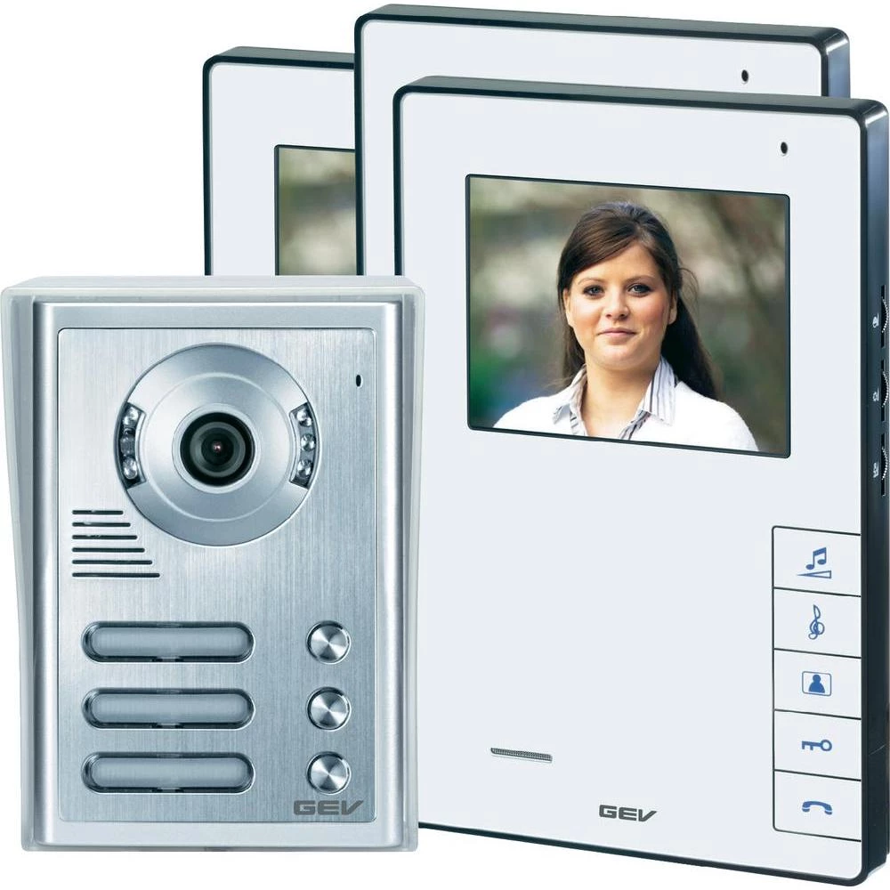 Video portafon s kablom, komplet GEV 088467 3 obiteljska kuća, bijeli, srebrni slika