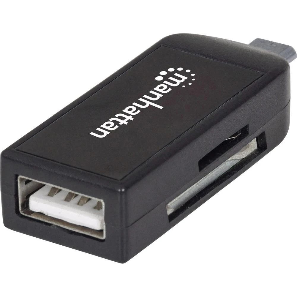 USB 2.0 adapter [1x USB 2.0 utikač Micro-B - 1x USB 2.0 utikač A, ulaz za SD karticu] crni s OTG funkcijom Manhattan slika