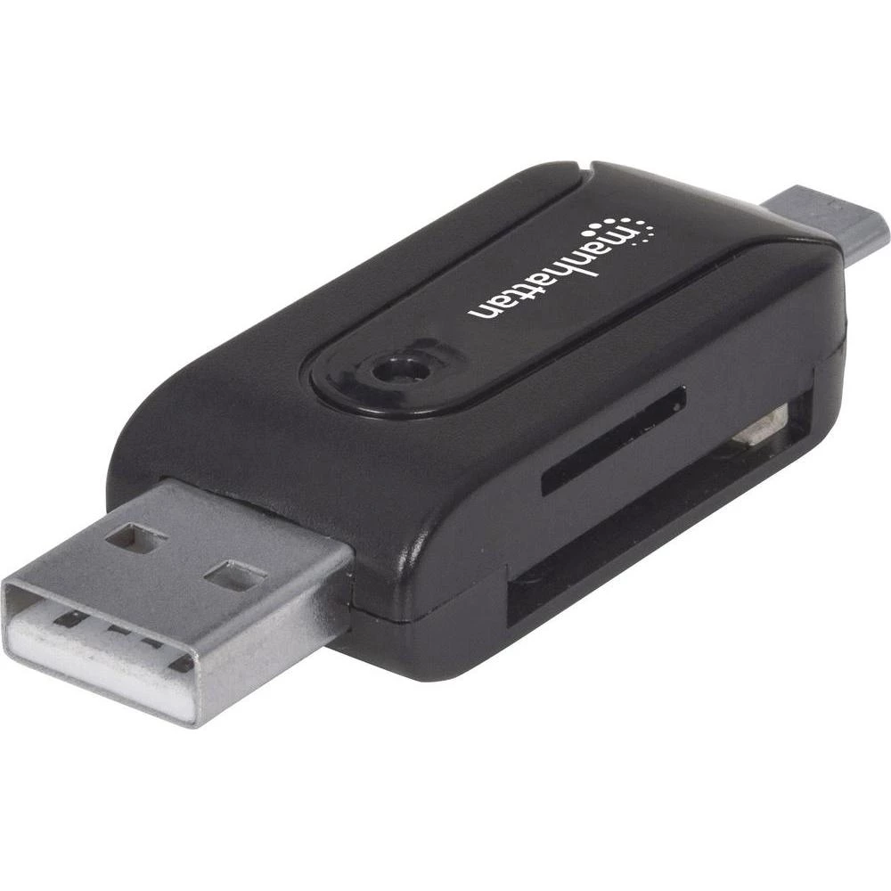 USB 2.0 adapter [1x USB 2.0 utikač A - 1x USB 2.0 utikač Micro-B, ulaz za SD karticu] crni s OTG funkcijom Manhattan slika