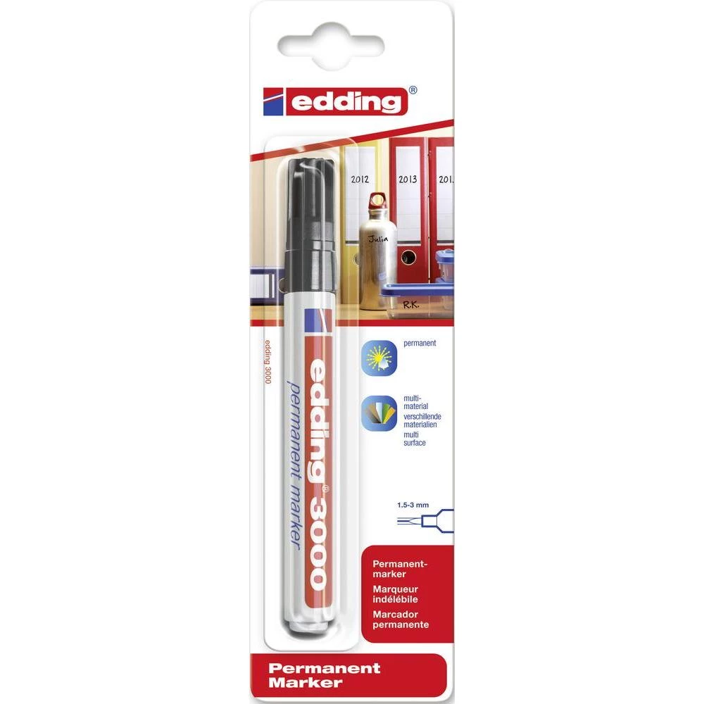 Trajni marker E-3000 Edding 4-3000001 širina poteza 1.5 - 3 mm šiljasti oblik okrugli oblik crni slika