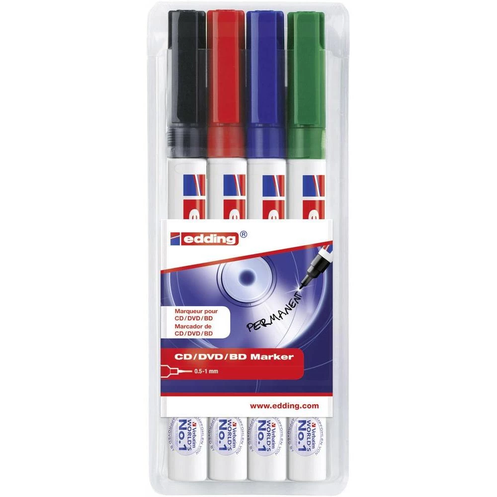 Marker za CD/DVD/BD Edding 4-8400-4 širina poteza 0.5 - 1 mm šiljasti oblik šiljasti oblik crni, crveni, plavi, zeleni slika
