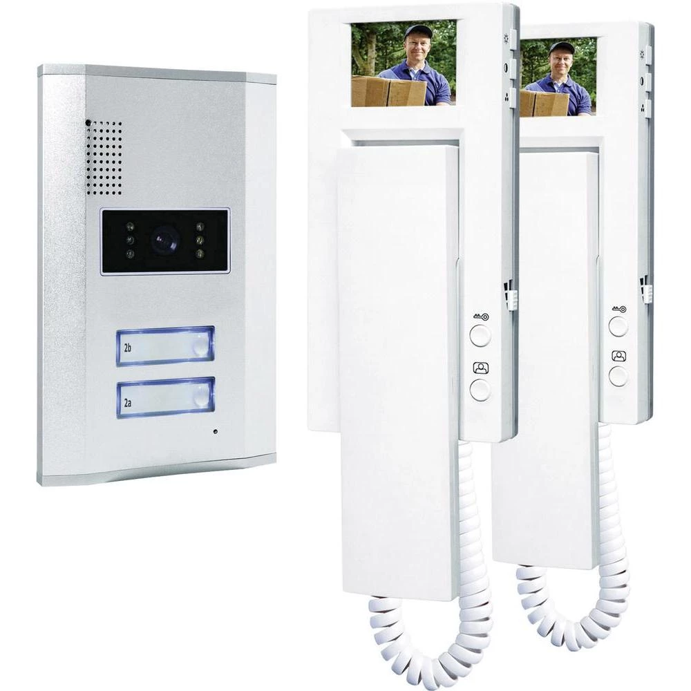 Video portafon s kablom, komplet Smartwares VD62 SW 2 obiteljska kuća, srebrni, bijeli slika