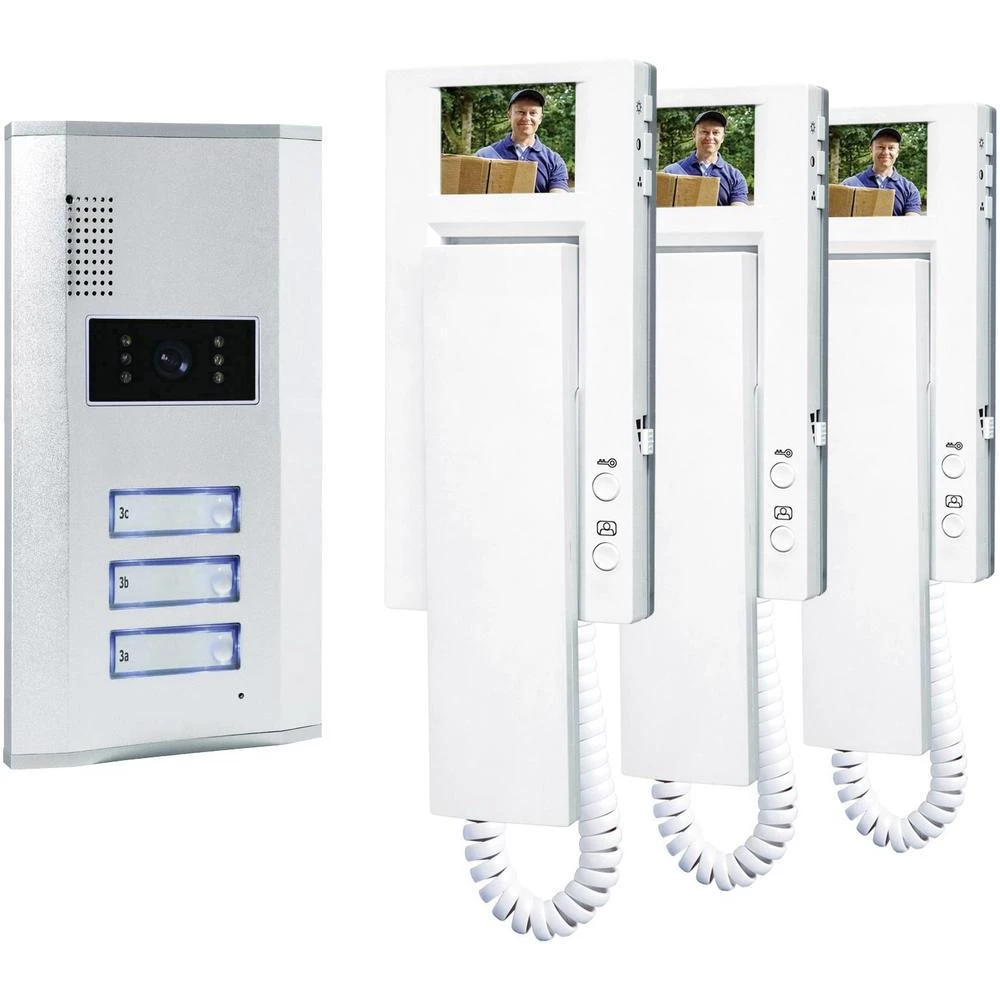 Video portafon s kablom, komplet Smartwares VD63 SW 3 obiteljska kuća, srebrni, bijeli slika