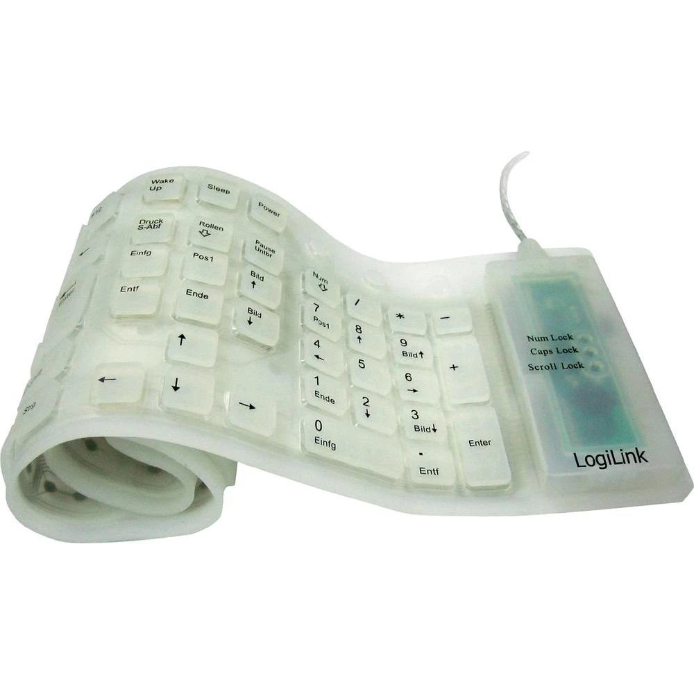 USB-tastatura LogiLink ID0018 bijela otporna na vodu i prašinu, savitljiva slika