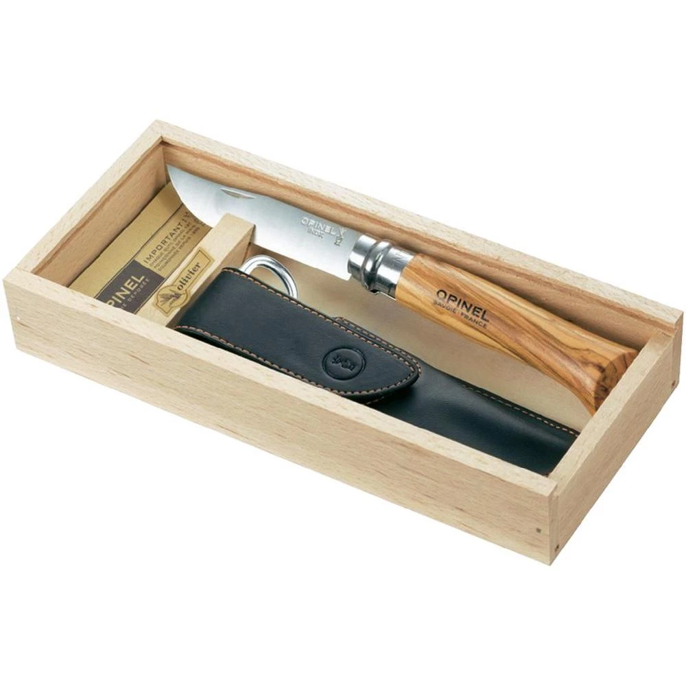 Opinel poklon set džepni nož maslinovo drvo vel.8 s futrolom u drvenoj kutiji Br slika