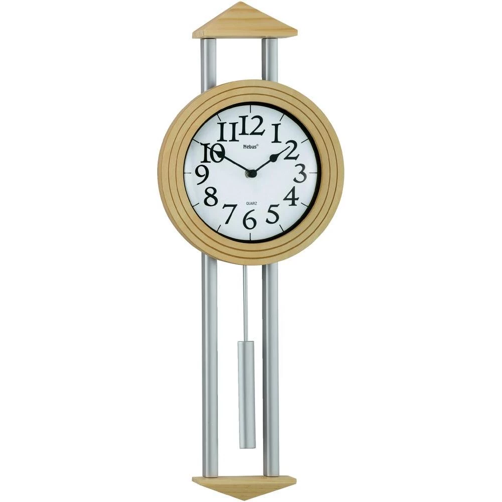 Kvarcni sat s klatnom prirodno drvo, analogni (B x H x T) 22 x 60.5 x 6 cm, sreb slika
