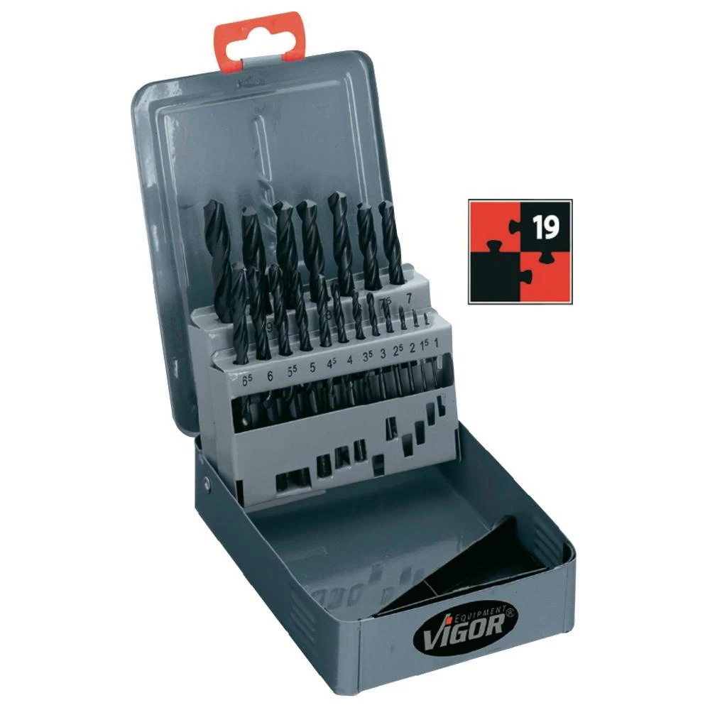 Set metalnih spiralnih svrdla HSS 19-dijelni Vigor V1203 rolan DIN 338 cilindrič slika