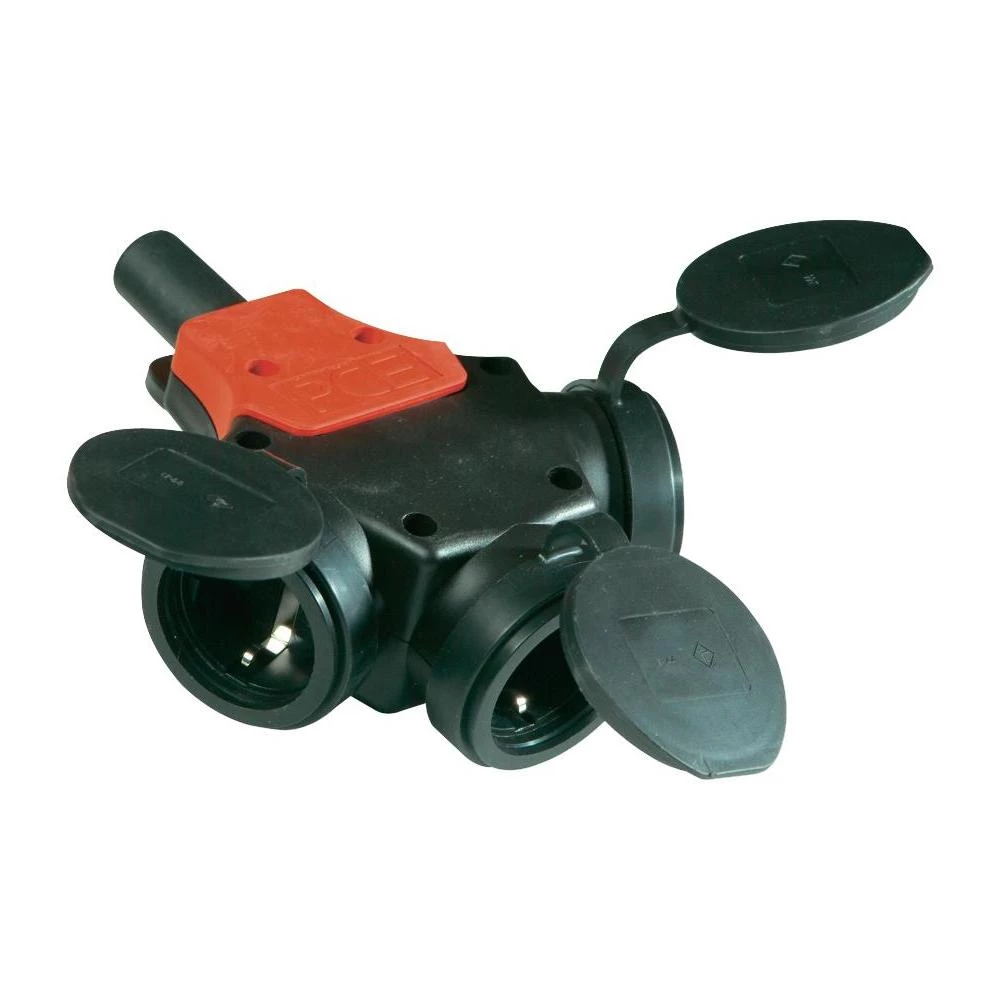 Trostruki priključak IP44 PCE 25322-s od pune gume crna slika