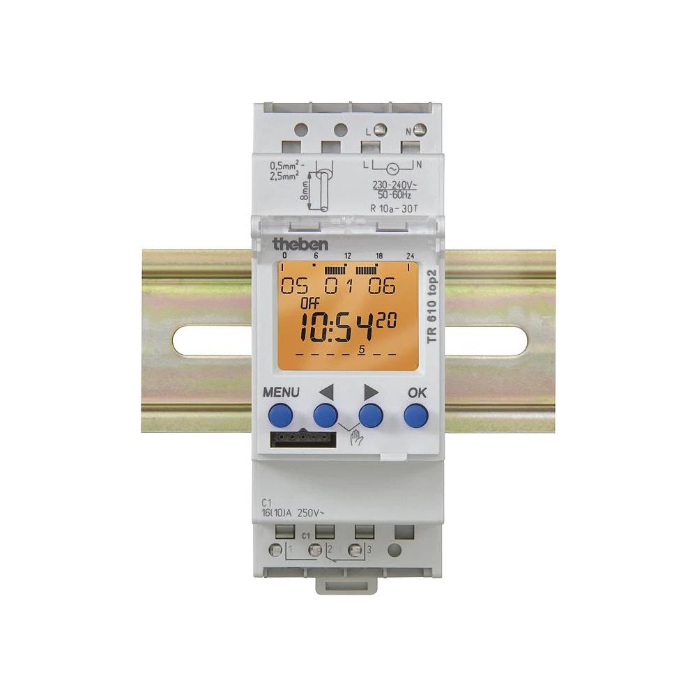 Uklopni sat za montažu na profilne šine, Theben slika