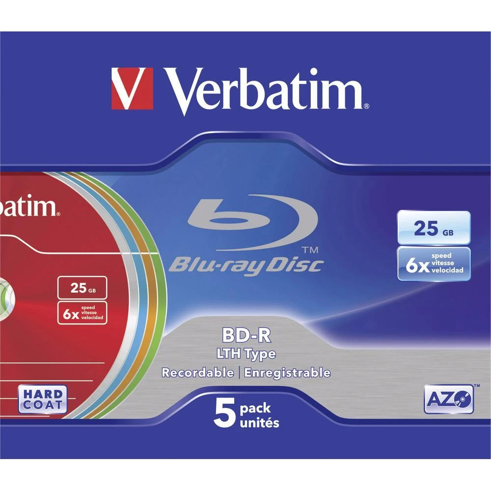 Blu-ray diskovi BD-R Rohling 25 GB Verbatim 43774 5 kom. tanka kutija Farbig slika