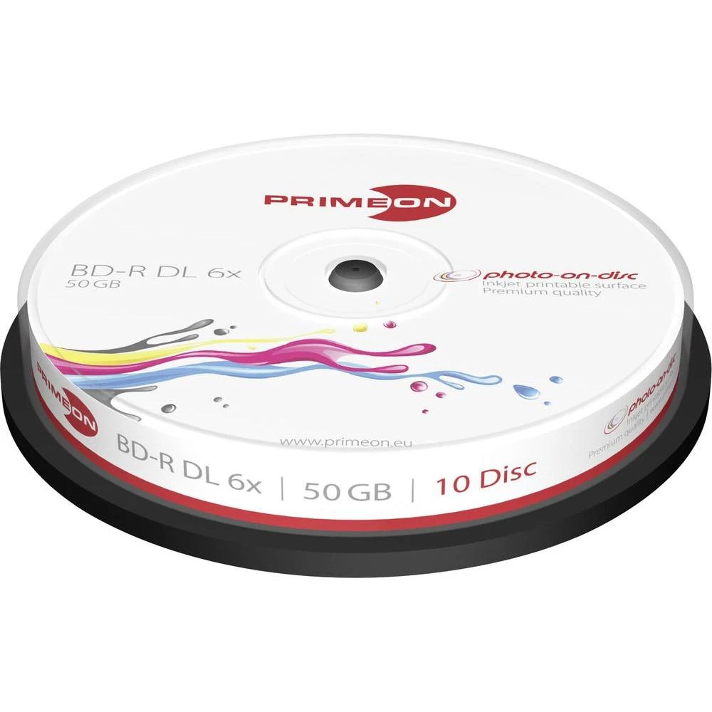 Blu-ray diskovi BD-R DL Rohling 50 GB Primeon 2761306 10 kom. okrugla kutija pra slika