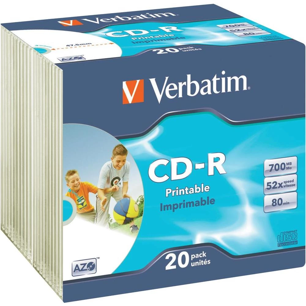 CD-R 80 prazni Verbatim 43424 700 MB 20 kom. tanka kutija ispisiv slika