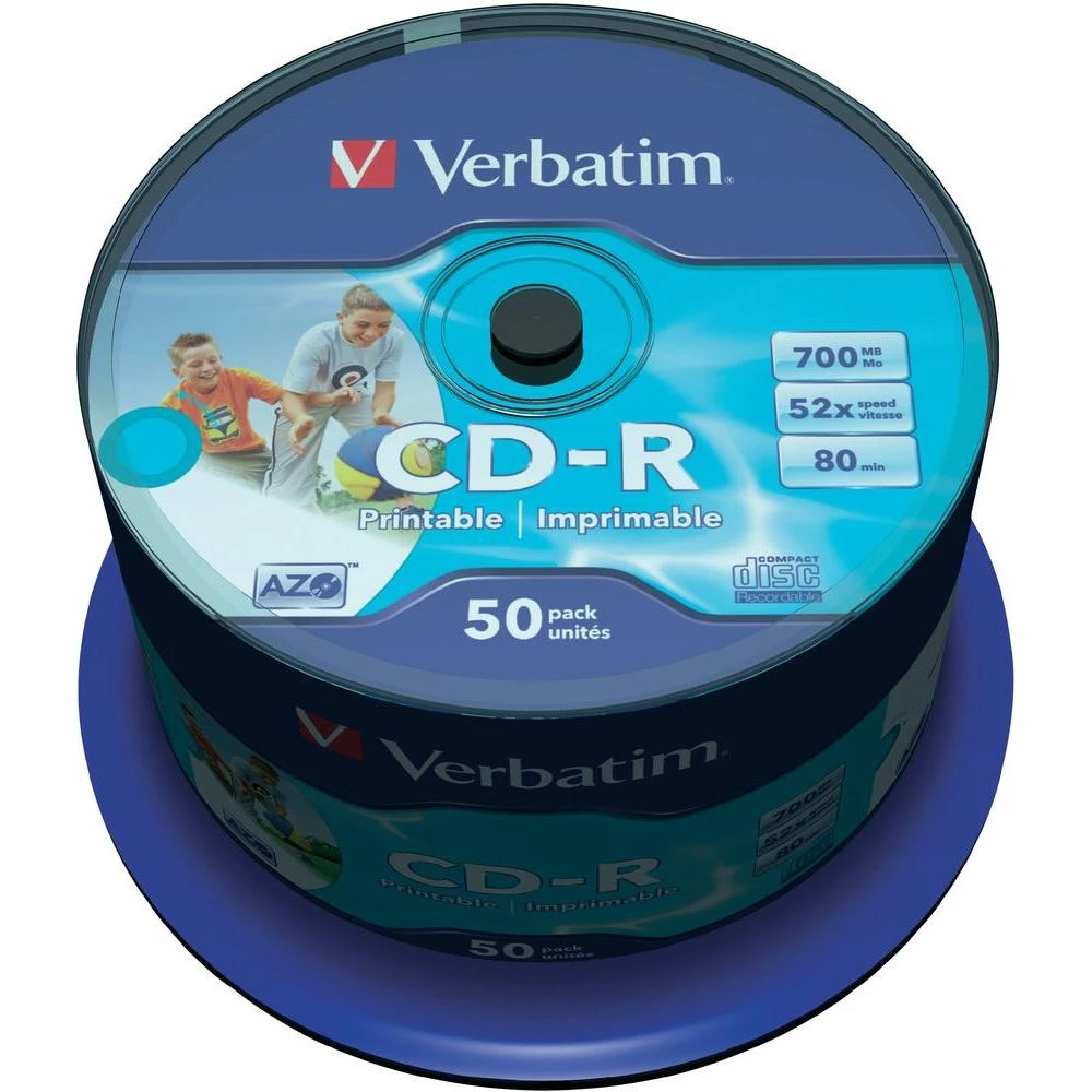 CD-R 80 prazni Verbatim 43309 700 MB 50 kom. okrugla kutija ispisiv slika