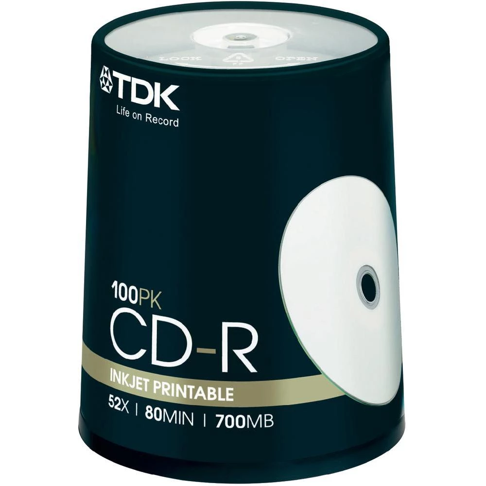 CD-R 80 prazni TDK CD-R80PWCB100 700 MB 100 kom. okrugla kutija ispisiv slika