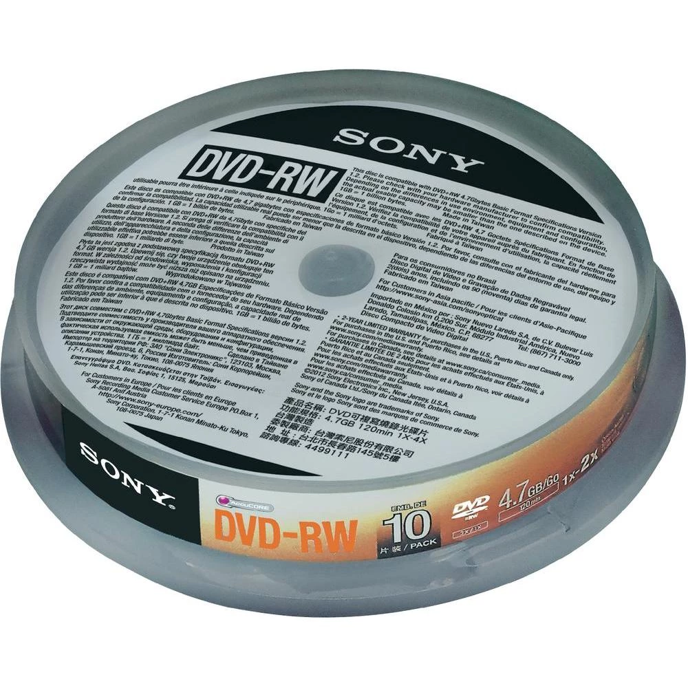 DVD-RW prazni Sony 10DMW47SP 4.7 GB 10 kom. okrugla kutija RW slika
