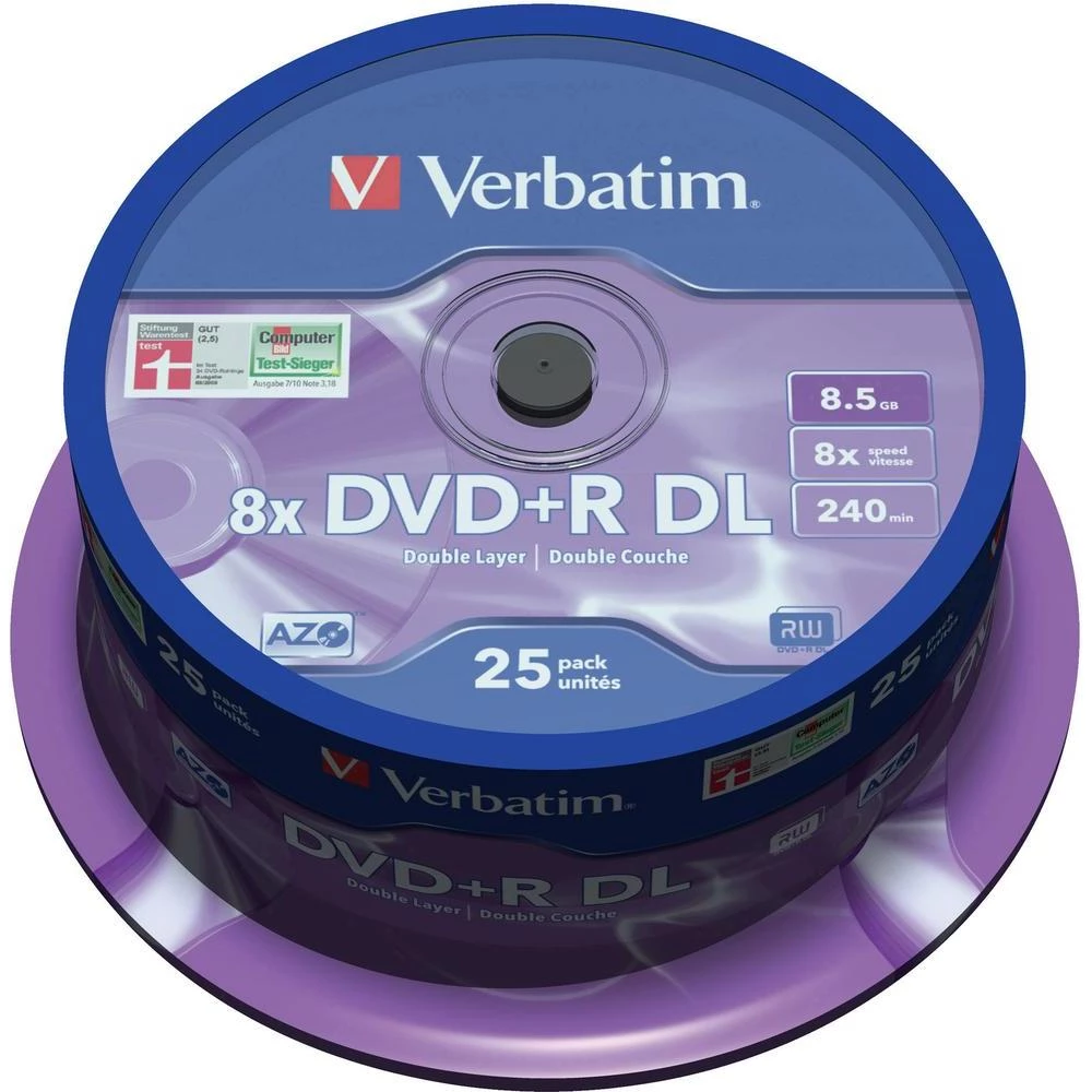 DVD+R DL diskovi Rohling 8.5 GB Verbatim 43757 25 kom. okrugla kutija srebrna ma slika