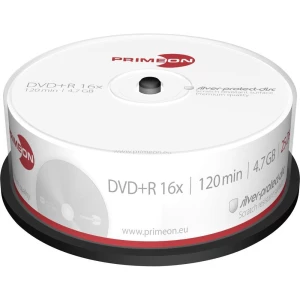 DVD+R diskovi Rohling 4.7 GB Primeon 2761223 25 kom. okrugla kutija srebrna mat slika